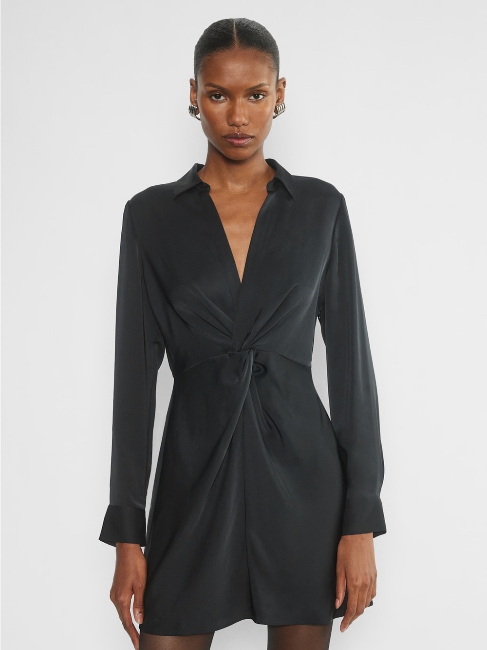 NWT Babaton Collaborate Dress Black Twist-Front Long Sleeve Mini Dress Size S - Picture 1 of 8